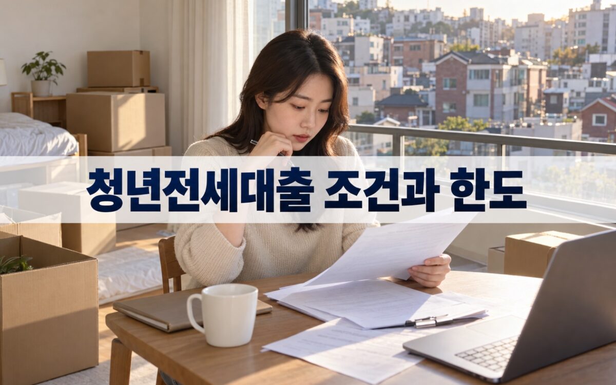 빈 원룸에서 전세 계약 서류를 살펴보는 청년