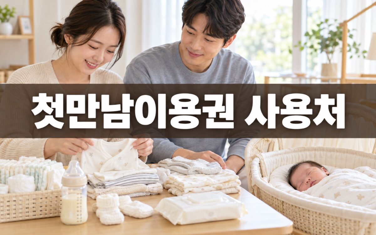 첫만남이용권 사용처를 알아보는 가정, 신생아와 육아용품을 준비하는 보호자
