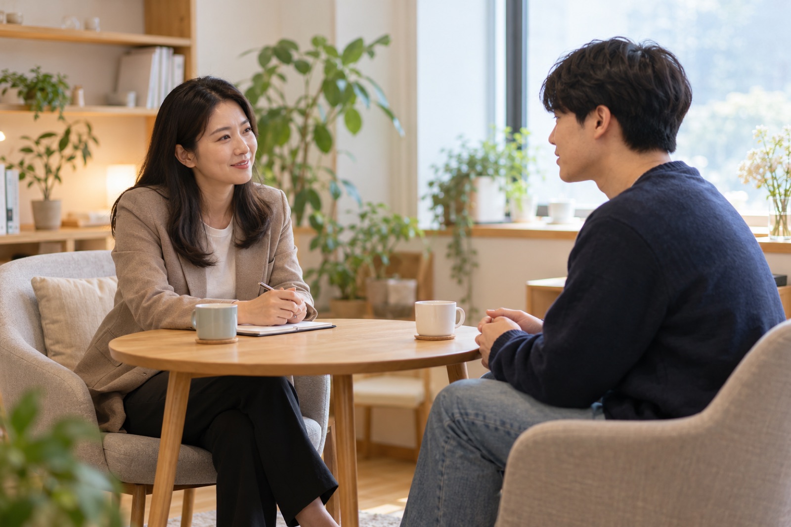 청년미래센터 상담실에서 상담사와 이야기하는 청년