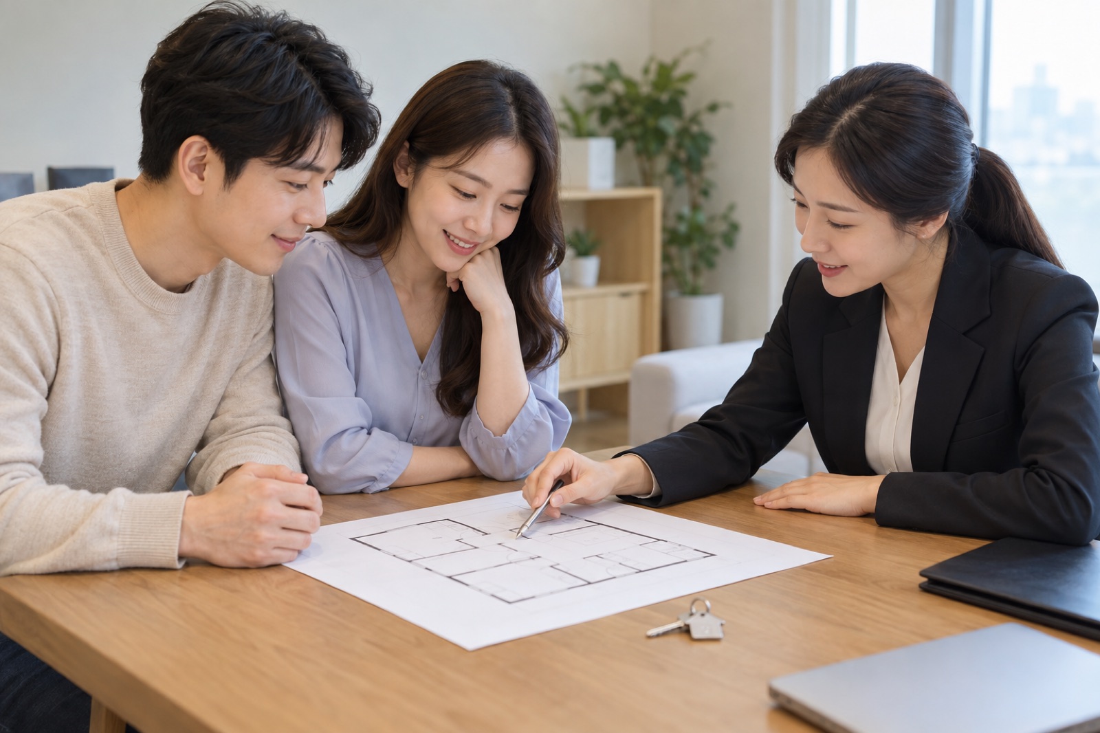 주택 관련 서류를 상담자와 확인하는 부부