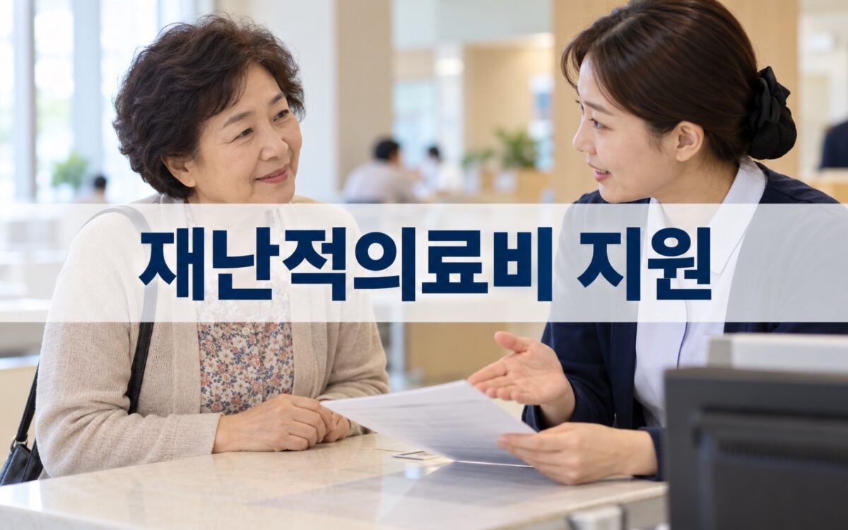 병원 원무과 창구에서 의료비 상담을 받는 60대 여성