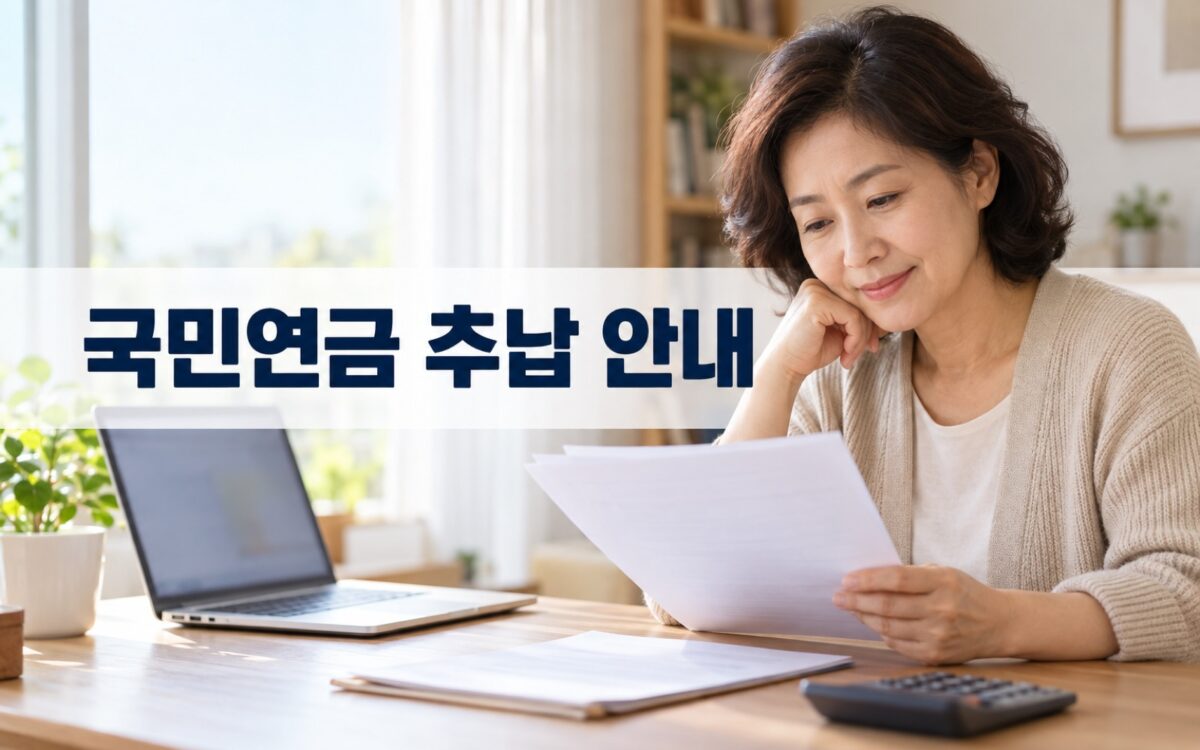 국민연금 가입 내역과 추납 금액을 확인하는 중년 여성
