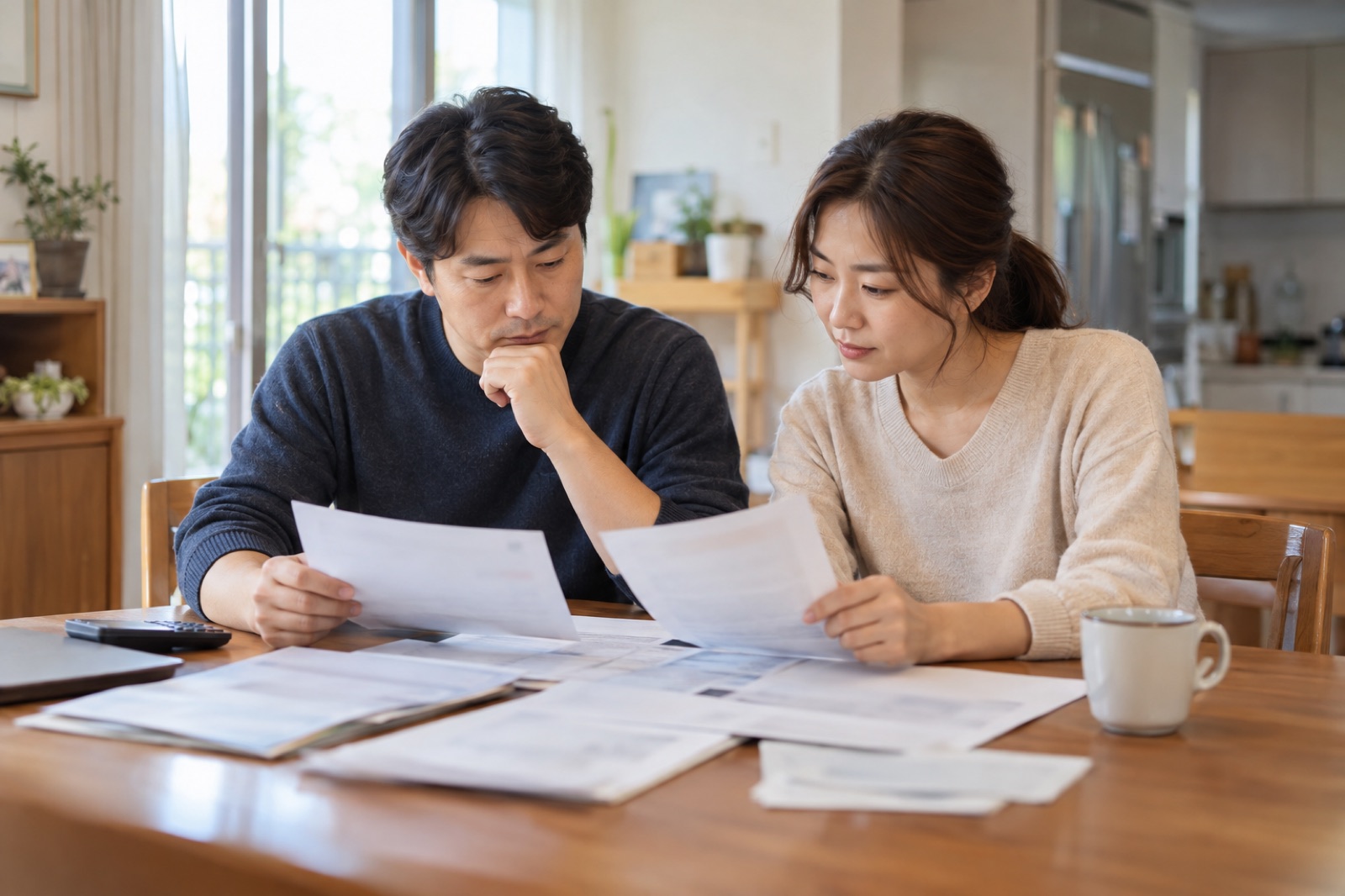 가구 구성원이 식탁에서 근로장려금 신청 관련 서류를 함께 확인하는 모습