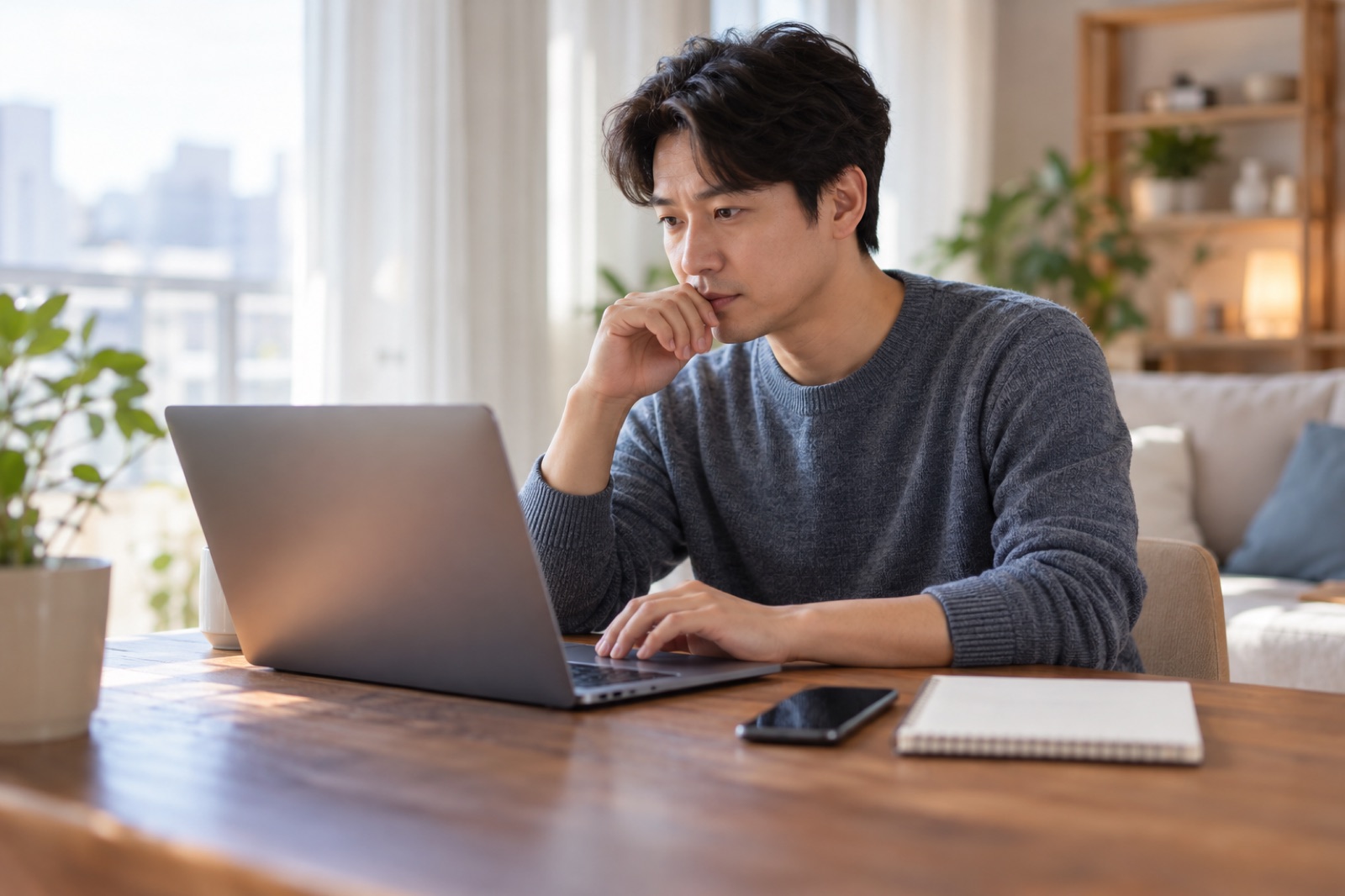 노트북으로 예상 세액을 확인하는 직장인