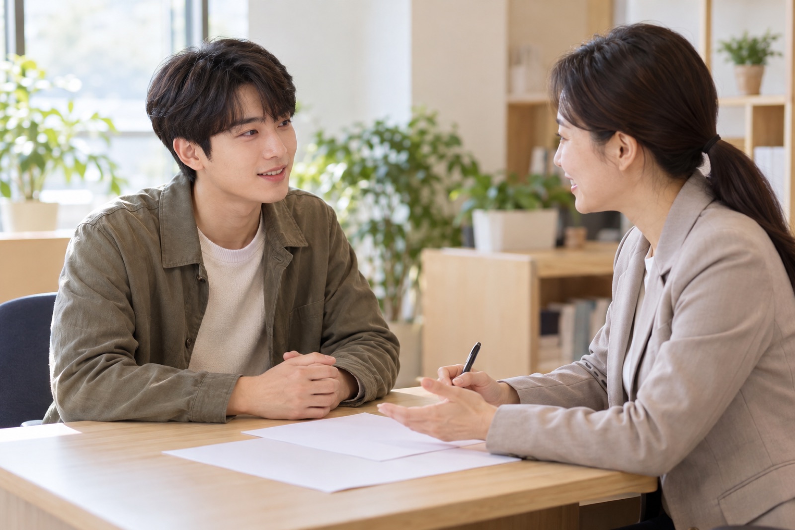 청년 임차인이 공공 상담 공간에서 지원 대상 확인을 상담하는 모습